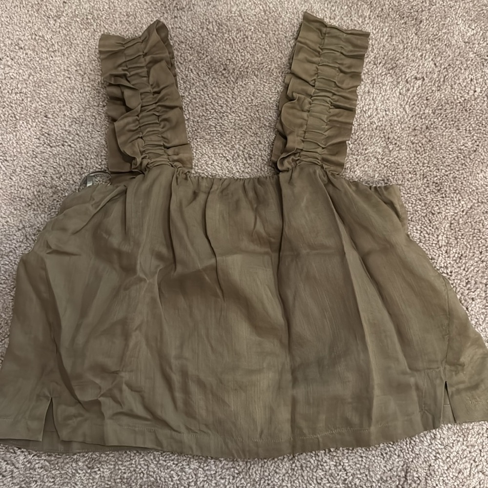 Frame Denim Green Ruched Smocked Tank Top